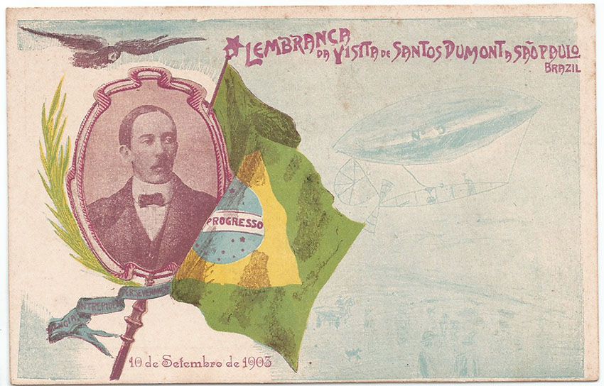 Santos Dumont - Raro Cartão Postal Antigo da Lembrança da Visita a São Paulo em 1903 - Grus Aus