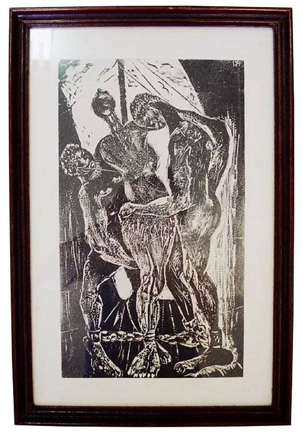 Hansen Bahia - Quadro - Arte em Gravura Original Monogramada Kh, Escravidão