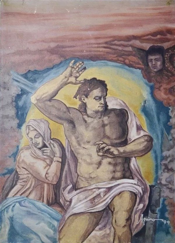 Aquino - Quadro, Arte em Pintura, Óleo sobre Tela, Assinada, Releitura do Juizo Final de Michelangelo