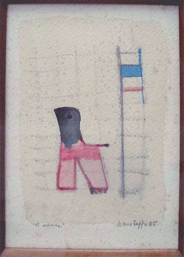 Selma Daffré - Quadro, Arte em Pintura Aquarela, Titulada O Animal, de 1985