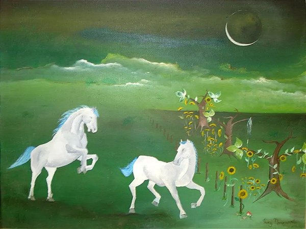 Luiz Nascimento - Quadro, Arte em Pintura Assinada, Óleo sobre Tela, Cavalos