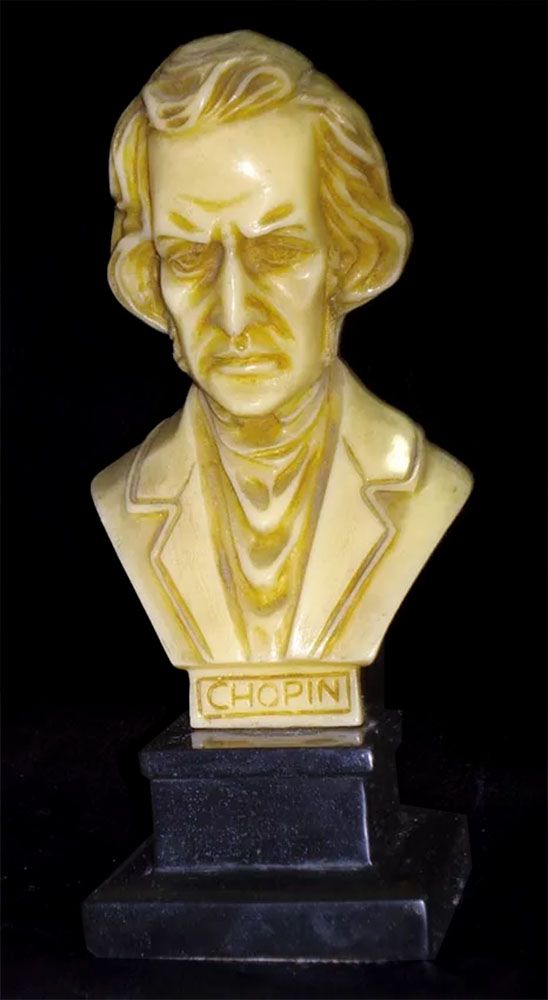Escultura Antiga, Busto de Chopin, Base de Madeira