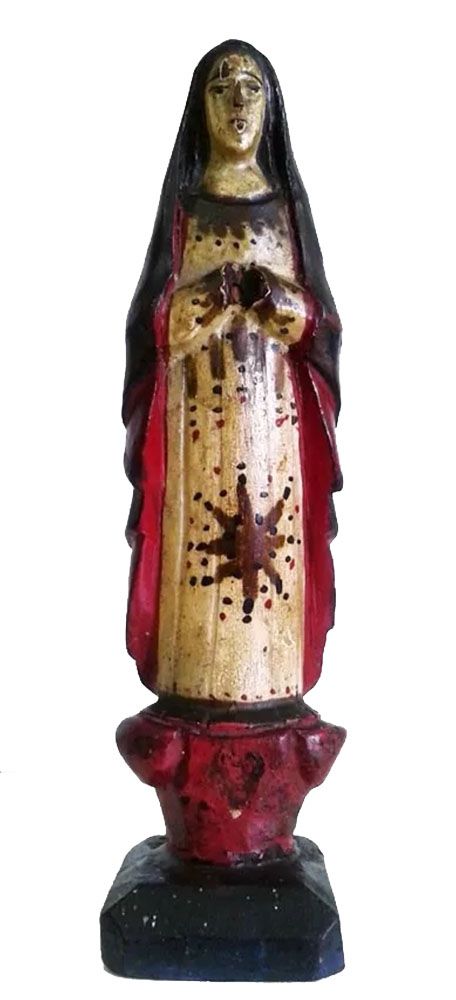 Antiga Escultura Policromada em Madeira, Imagem Religiosa, Santa
