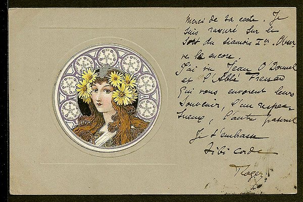 Cartão Postal Antigo Original, Ilustração Art Nouveau do Início do XX, Circulado em 1902