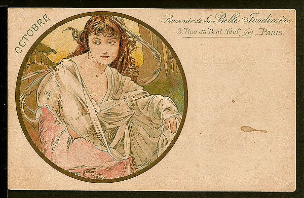 Cartão Postal Antigo Original, Alphonse Mucha , Ilustração Art Nouveau do Início do XX