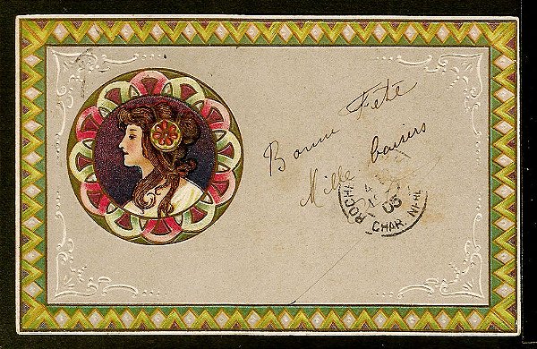 Cartão Postal Antigo Original, Ilustração Art Nouveau do Início do XX, Circulado 1905
