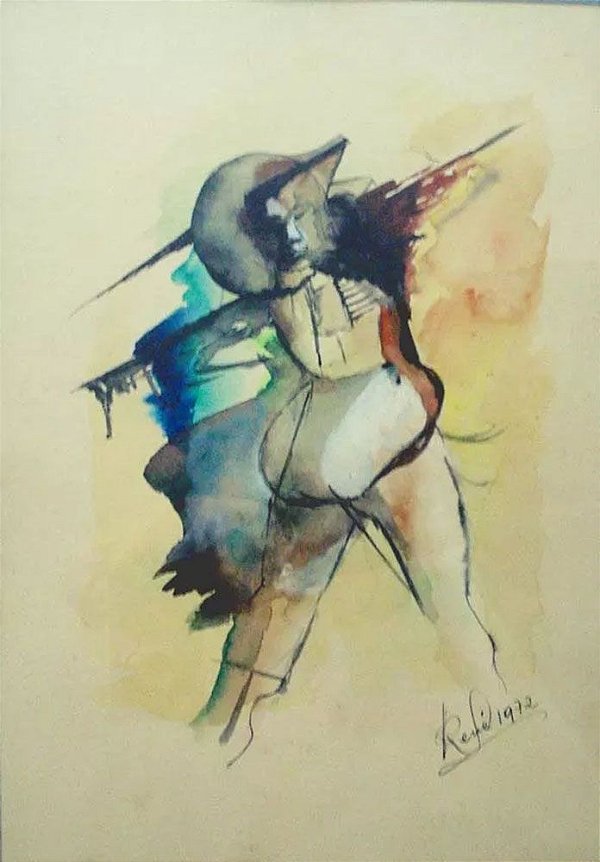 René - Quadro, Arte em Pintura, Original, Aquarela Assinada, 1972