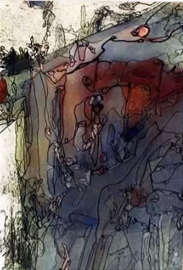 Paulo Ludmer - Quadro, Arte em Pintura Abstrata, Aquarela e Nanquim S/ Papel, Assinado, 1969