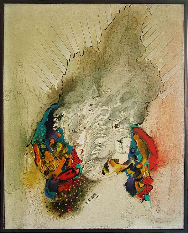 R. Mengoni - Quadro, Arte em Pintura, Óleo S/ Tela, Abstrato, Forte Relevo, 1987