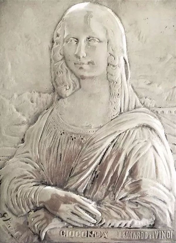 G. Piccioli - Placa em Metal Espessurada a Prata, Assinada, Releitura de Monalisa, Leonardo da Vinci