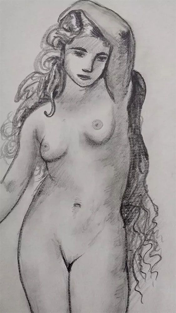 Sebastien Neveu - Quadro, Arte em Desenho Original Assinado, Nu Feminino, 2015