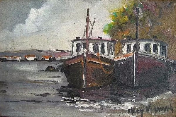 Alcy Vianna - Quadro, Arte em Pintura Original, Óleo S/ Eucatex, Temática Navegação / Marítima, Assinada