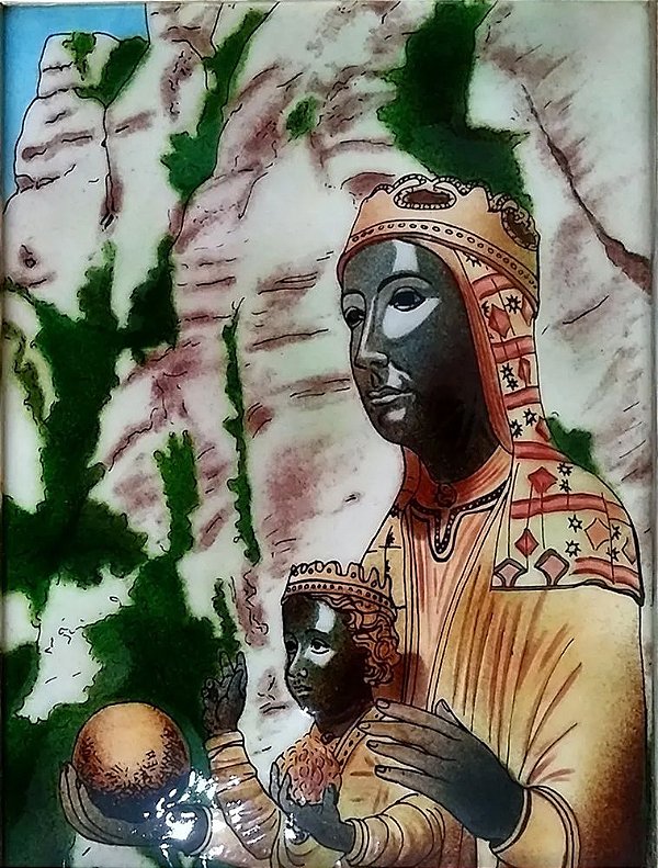 Ícone Religioso - Quadro da Virgem Negra de Montserrat - Pintura em Esmalte