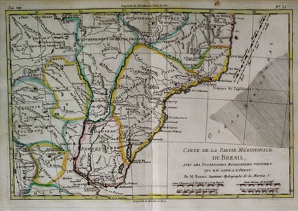 Mapa Do Brasil Original De 1781, Colorizado a Mão, Editado Na França