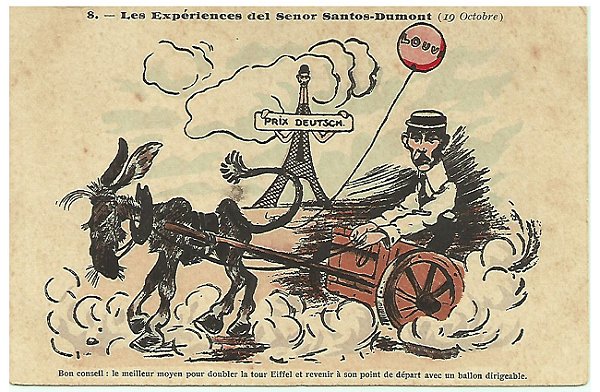 Santos Dumont, Raro Postal De Caricatura do Aviador, Charge