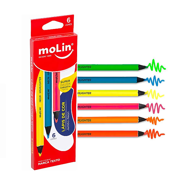 Lápis de Cor Neon Marca Texto Molin