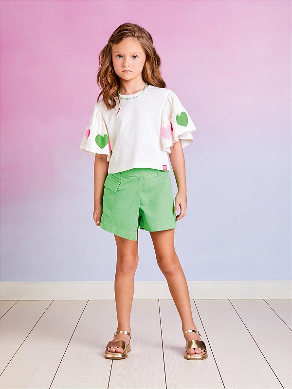 Short Saia Infantil Com Bolso Momi
