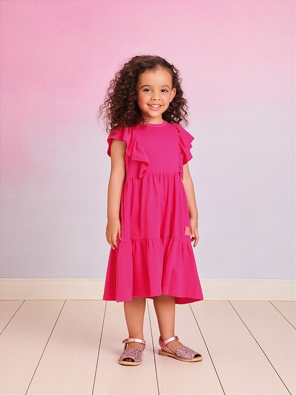 Vestido Infantil Babados Pink Momi