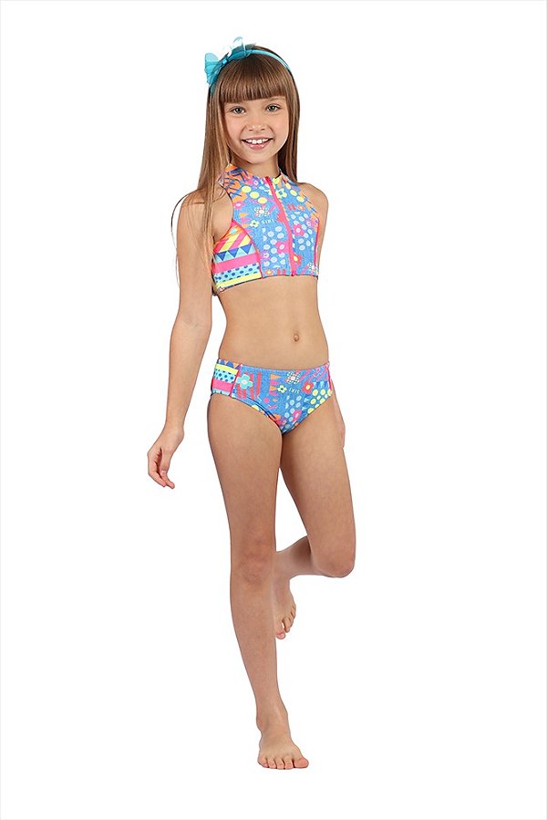 Biquini Infantil Top Ziper Estampa Siri