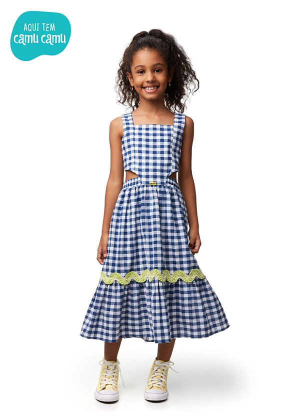 Vestido Infantil Vichy Azul Camu Camu