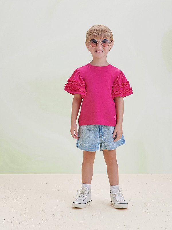 Blusa Babados Infantil Pink P5291