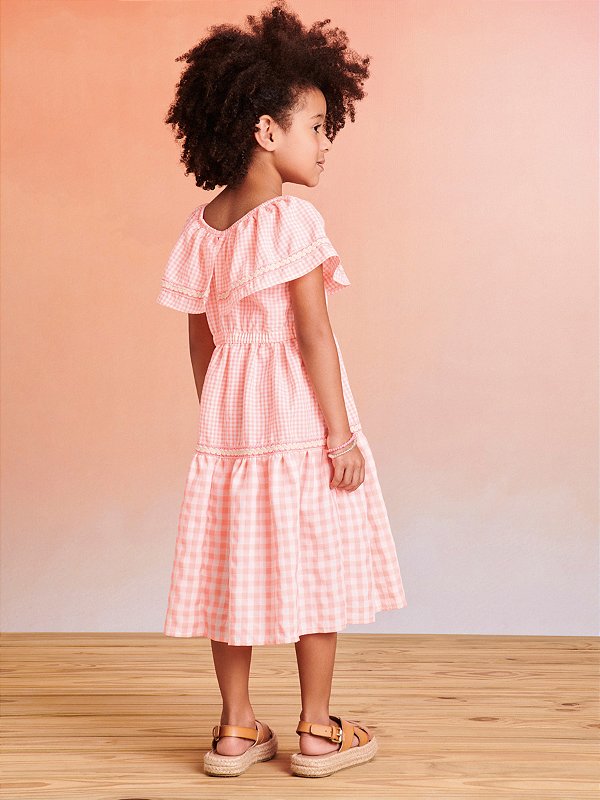 Vestido Infantil Xadrez Neon Momi