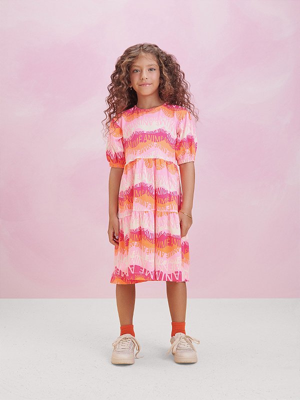Vestido Infantil Listras Onduladas Anime
