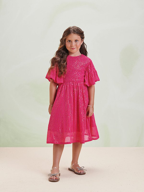 Vestido Infantil Paete Pink  Anime