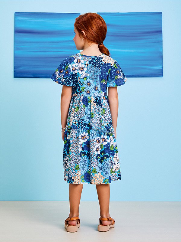 Vestido Infantil Floral Azul Momi