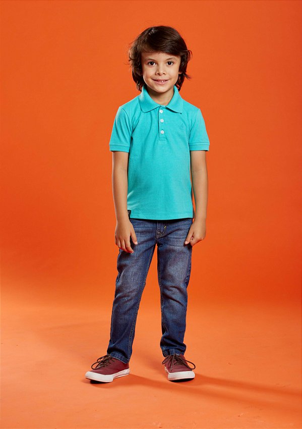 Polo Infantil Piquet Aqua Banana