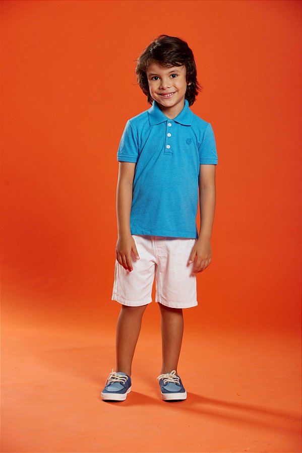 Polo Infantil Piquet Azul Banana