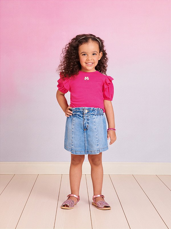 Blusa Infantil Manga Bufante Pink Momi