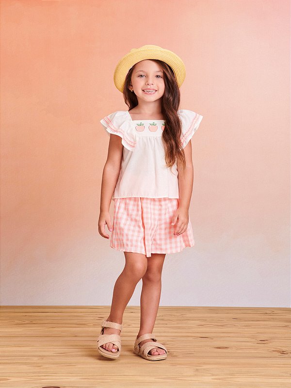 Conjunto Infantil Shorts Maça Xadrez Momi