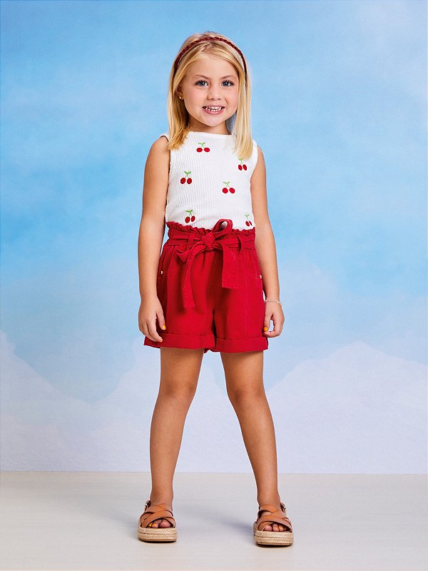 Shorts Infantil Faixa Vermelho Momi