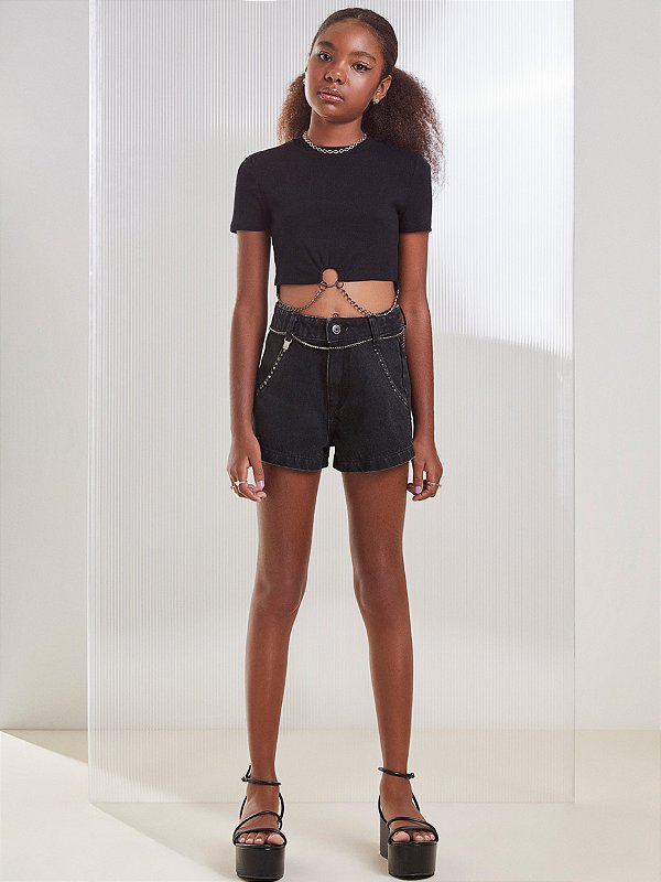 Blusa Preta Teen Correntes I Am