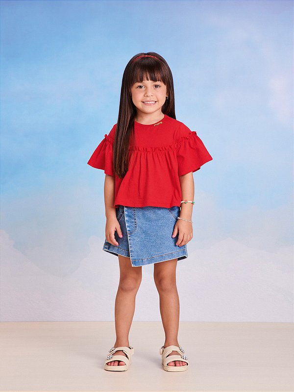 Blusa Infantil Vermelha Babado Momi