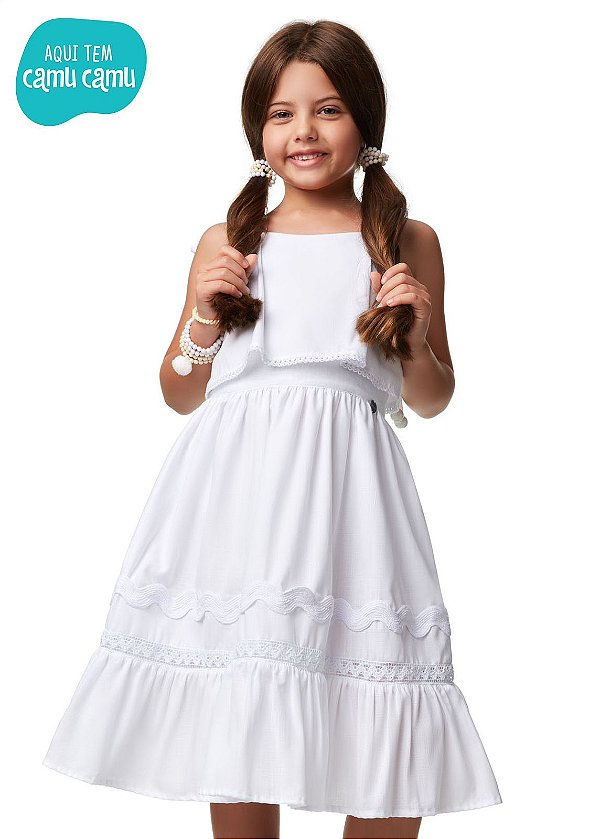 Vestido Infantil Petala Branca Camu Camu