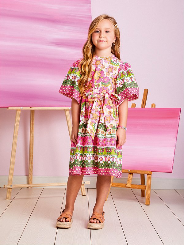 Vestido Infantil Barrado Flores Momi