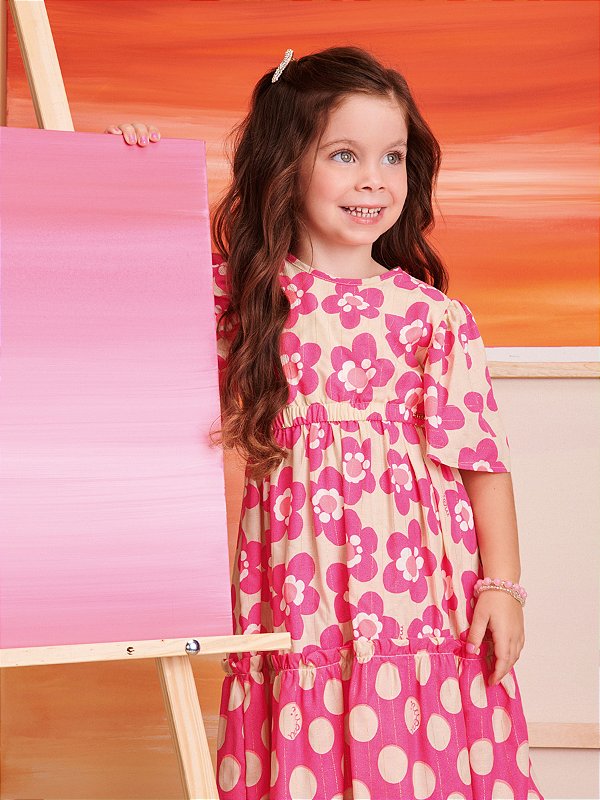 Vestido Infantil Poa Flores Momi