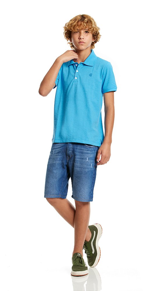 Polo Infantil Piquet Azul Claro Banana