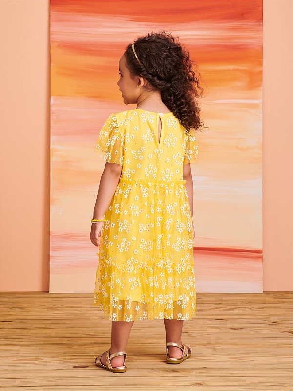Vestido Infantil Tule Margaridas  Momi