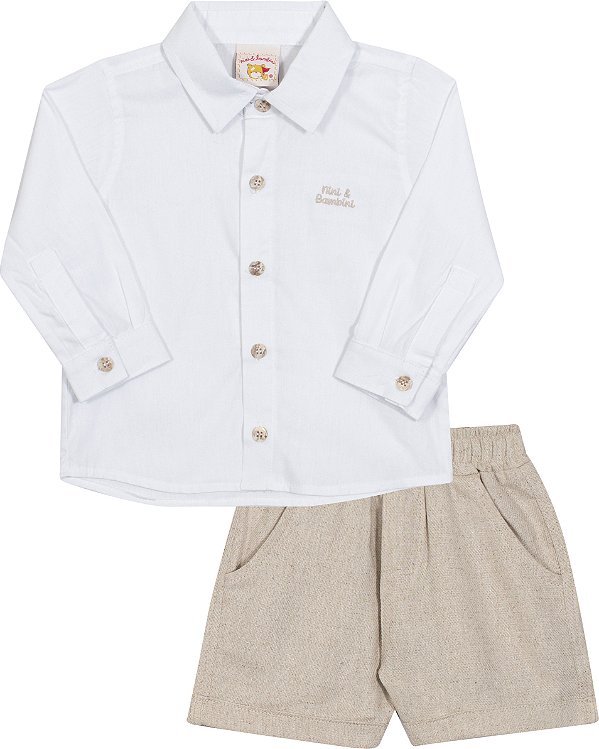 Conjunto Camisa Branca E Bermuda Nini Ba