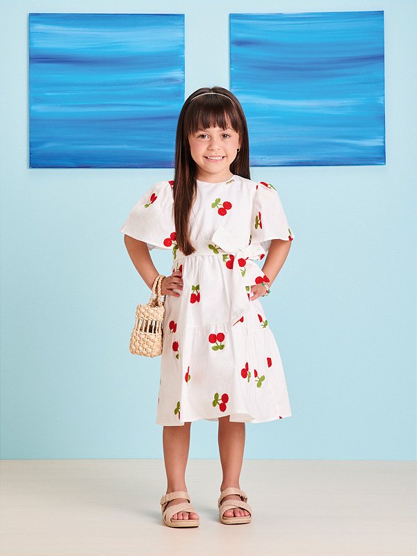 Vestido Infantil  Bordado Cerejas Momi