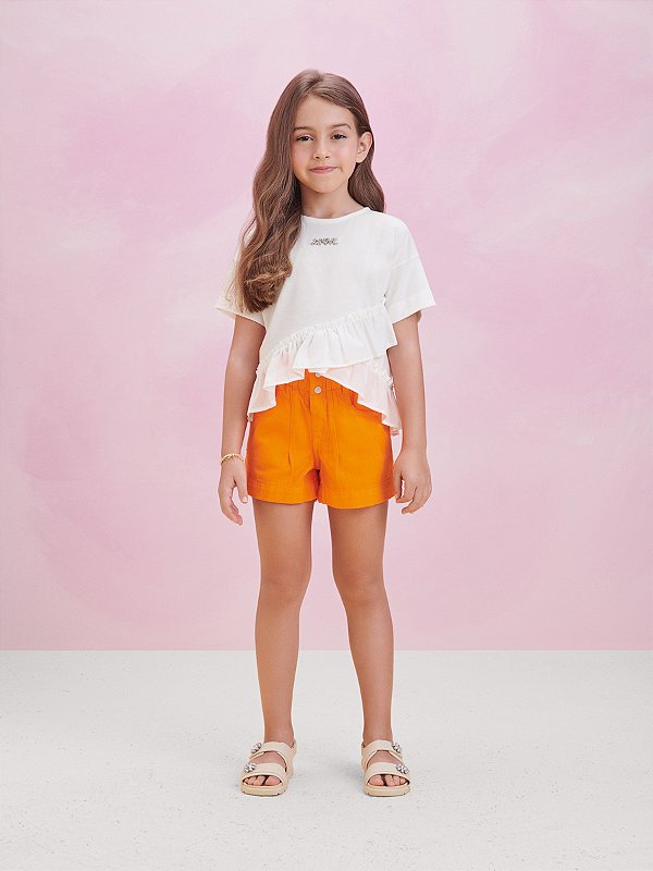 Blusa Infantil Babado Diagonal Anime