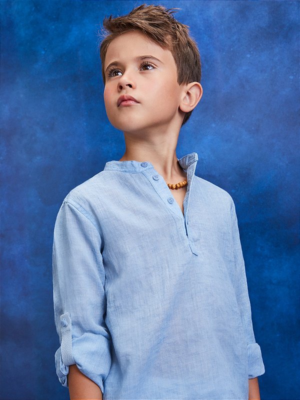 Camisa Infantil Manga Longa Azul Youcci