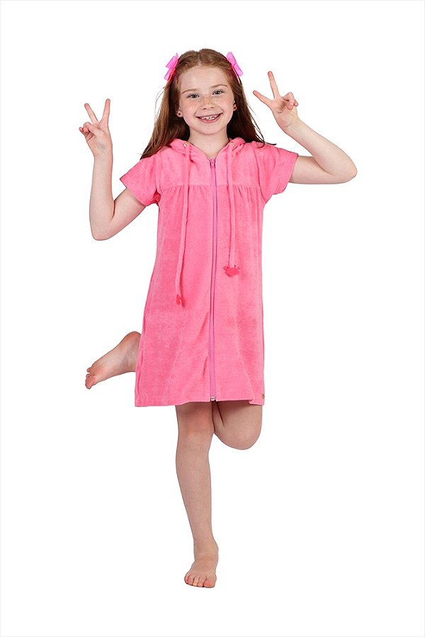 Roupao Infantil Rosa Ziper Siri