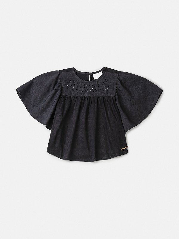 Blusa Infantil Preta Manga Morcego Anime