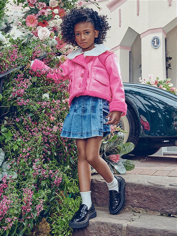 Shorts Saia Infantil Jeans Pregas Anime