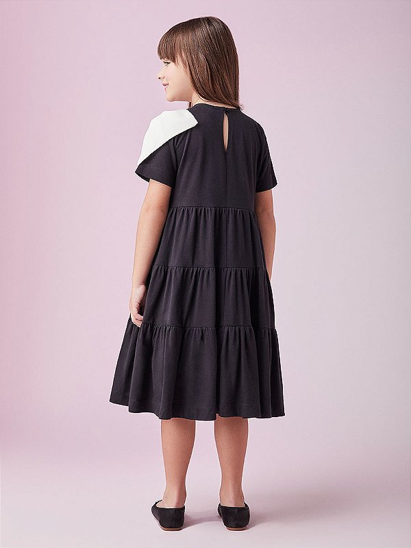 Vestido Infantil Com Laco Preto Anime