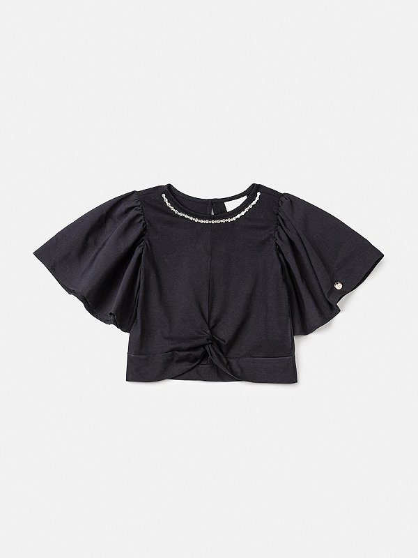 Blusa Infantil Preta Pedras Gola Anime